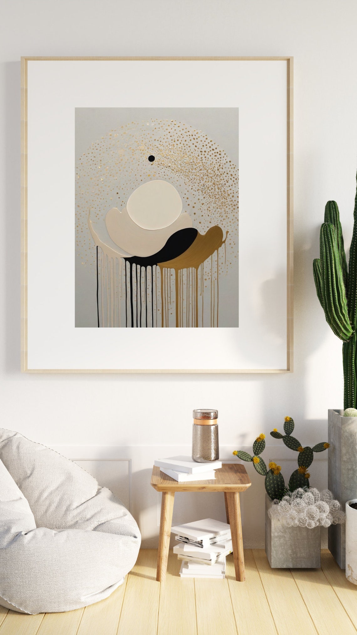 Gold Black White Drip Paint Abstract Modern Minimalist Art Poster