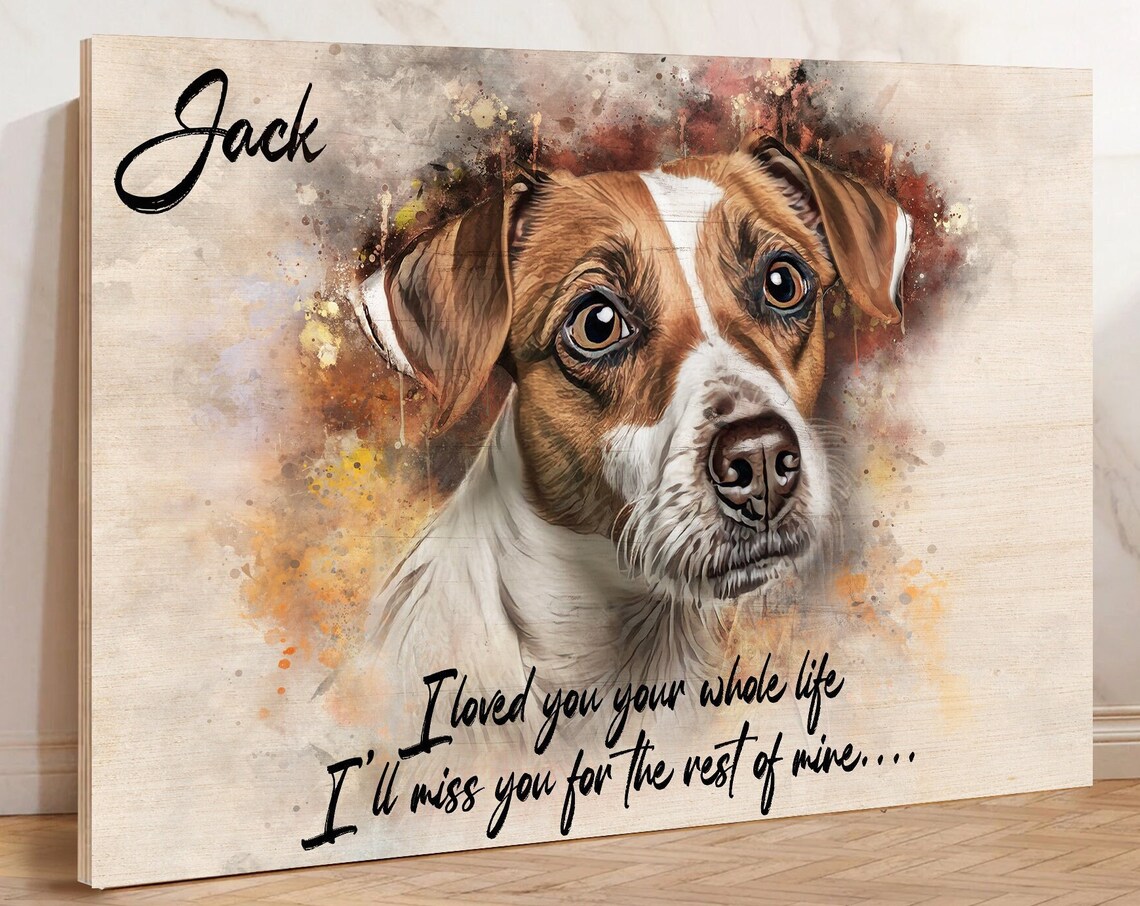Jack Dog Memorial Watercolor Portrait Loving Quote Wood Poster