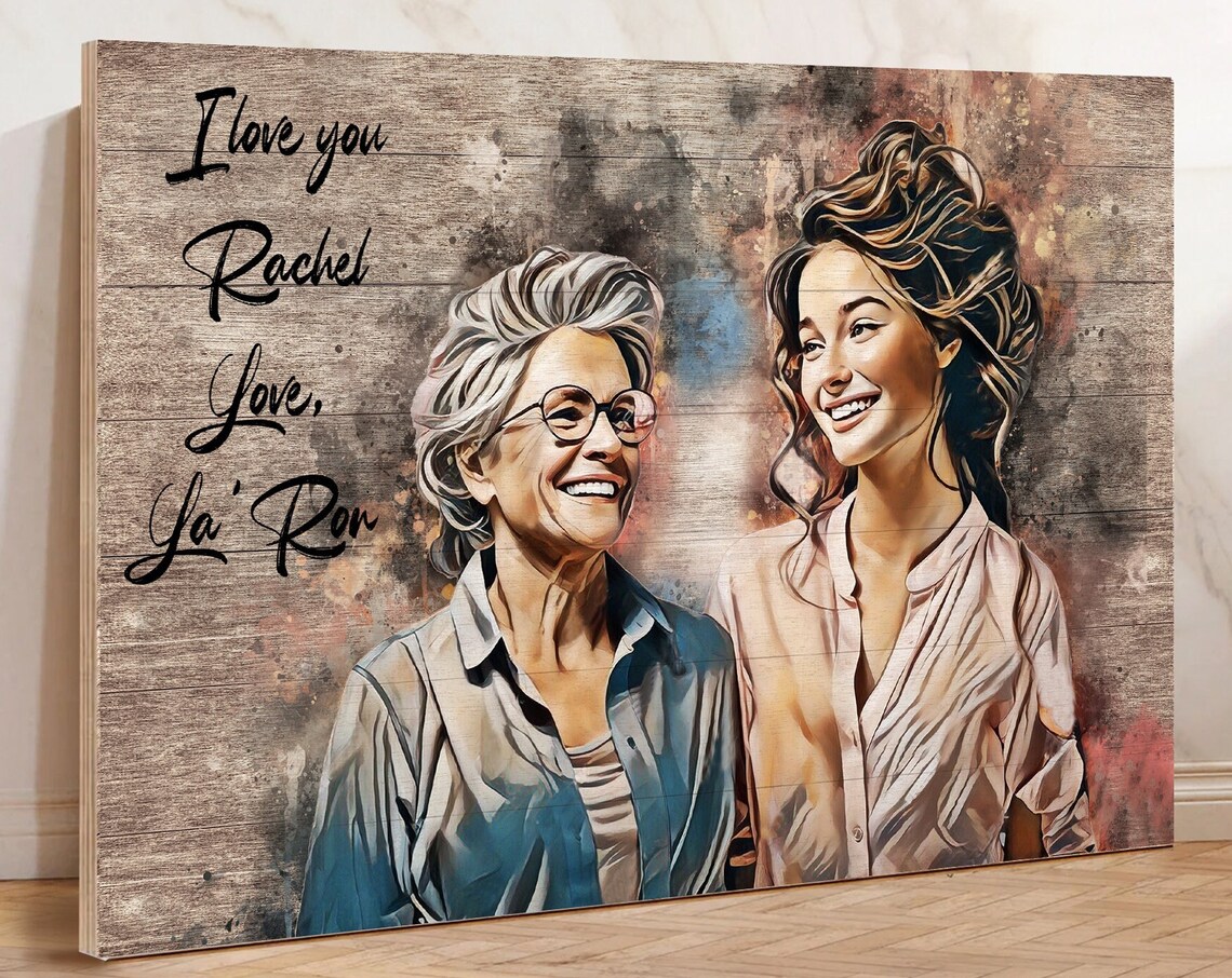 Grandmother and Grandson Watercolor Love You Grandma Wood Style Poster - Image 2