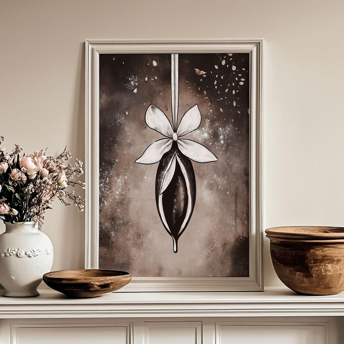 Dark Cocoa Pod Hanging Ornament Ribbon Moody Christmas Poster - Image 4