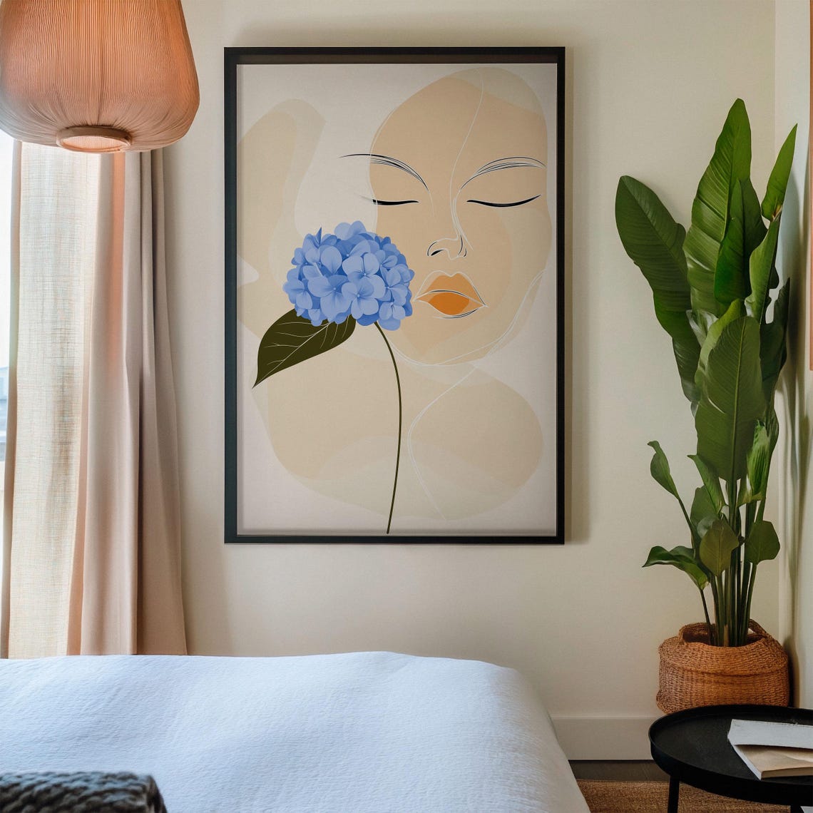 Minimalist Woman Face with Blue Hydrangea Line Art Decor Poster - Image 3
