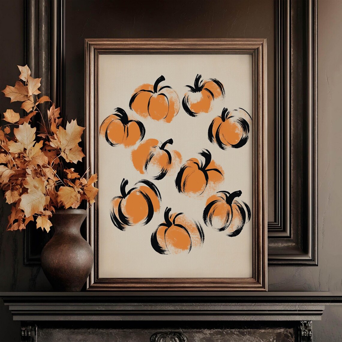 Nine Orange Pumpkins Brush Stroke Minimalist Autumn Art Poster - Image 4