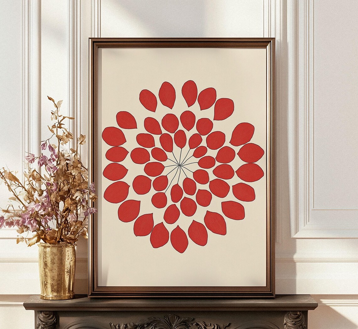 Red Dot Mandala Radial Abstract Japandi Minimalist Art Poster - Image 4