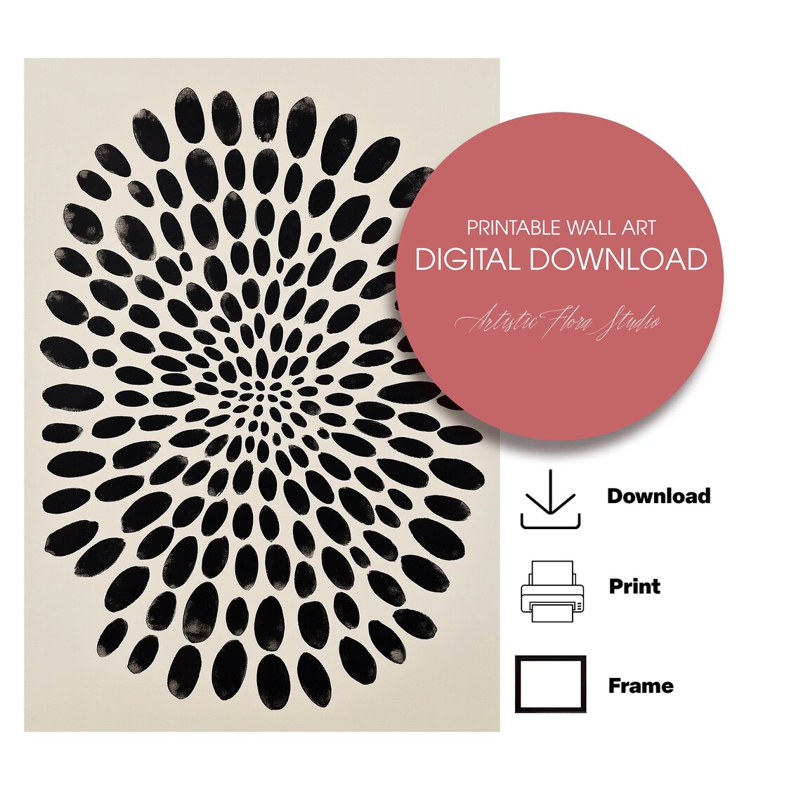Black Dot Mandala Radial Abstract Japandi Minimalist Wall Poster - Image 3