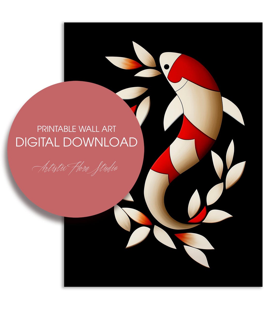 Abstract Koi Fish Minimalist Japanese Red White Black Art Poster - Image 3