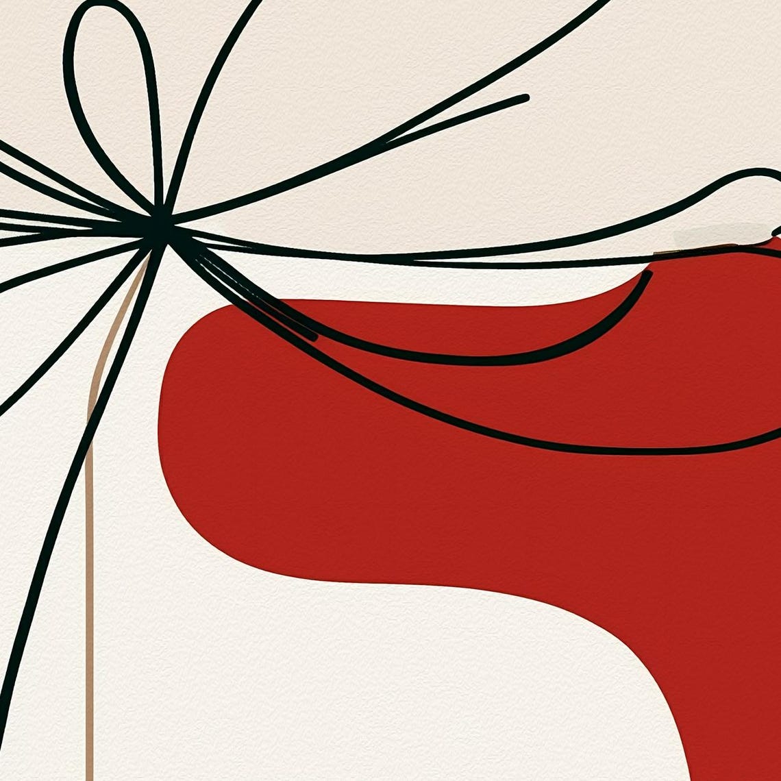 Abstract Line Drawing Christmas Gift Box With Red Shape Art Poster - Image 2