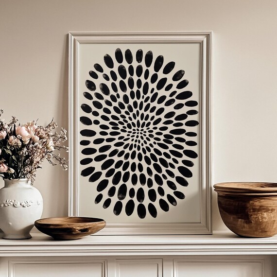 Black Dot Mandala Radial Abstract Japandi Minimalist Wall Poster