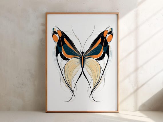 Line Art Butterfly Poster Large Butterfly Wall Art Unframed Insect Poster Decor Entomology Line Art House Orange Contemporary Decor