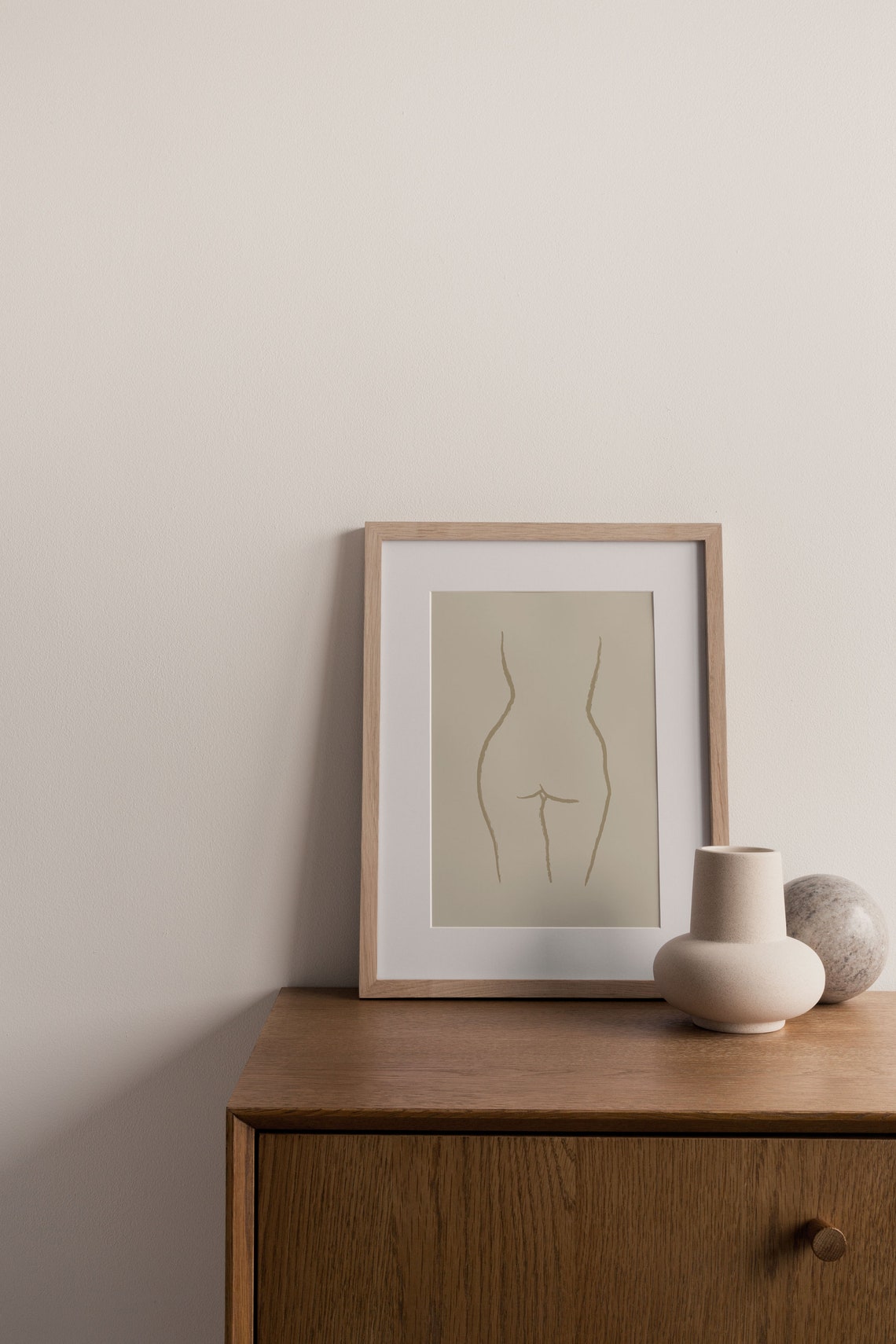Beige Female Hips Line Art Minimalist Nude Body Drawing Poster - Image 2