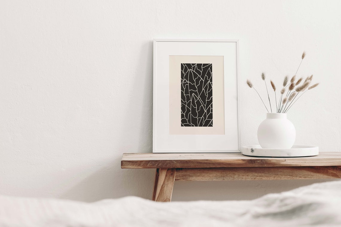 Black Leaf Silhouette White Veins Botanical Minimalist Art Poster - Image 2