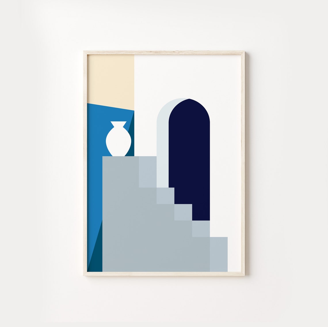 Blue Greek Architecture Arches Minimalist Geometric Art Poster