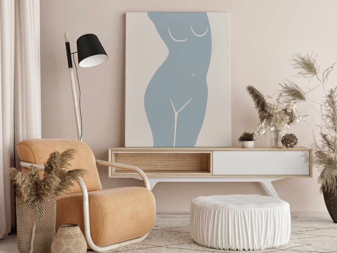 Dusty Blue Abstract Nude Female Torso Body Minimalist Poster - Image 2