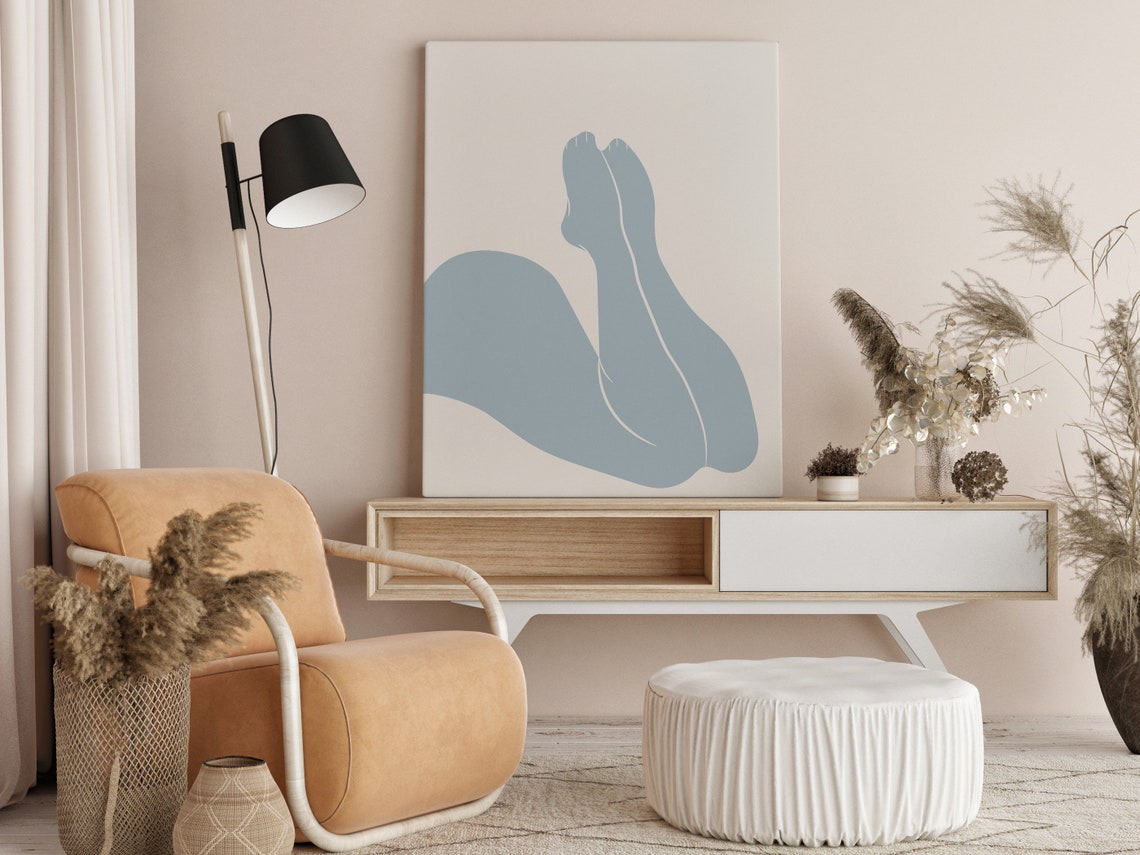 Dusty Blue Abstract Female Body Torso Minimalist Silhouette Poster - Image 2