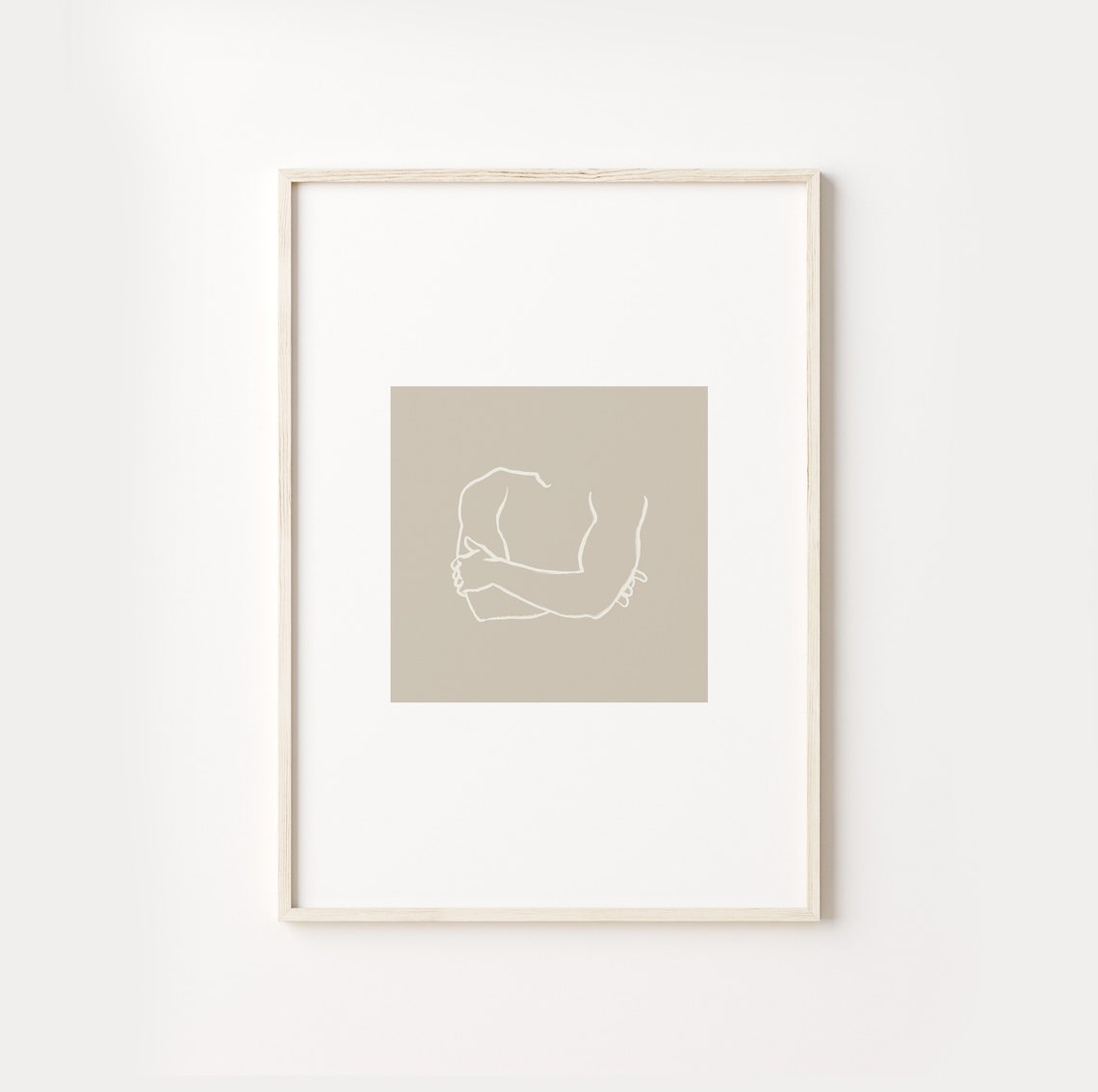 Taupe Minimalist Line Art Crossed Arms Embrace Abstract Poster - Image 3