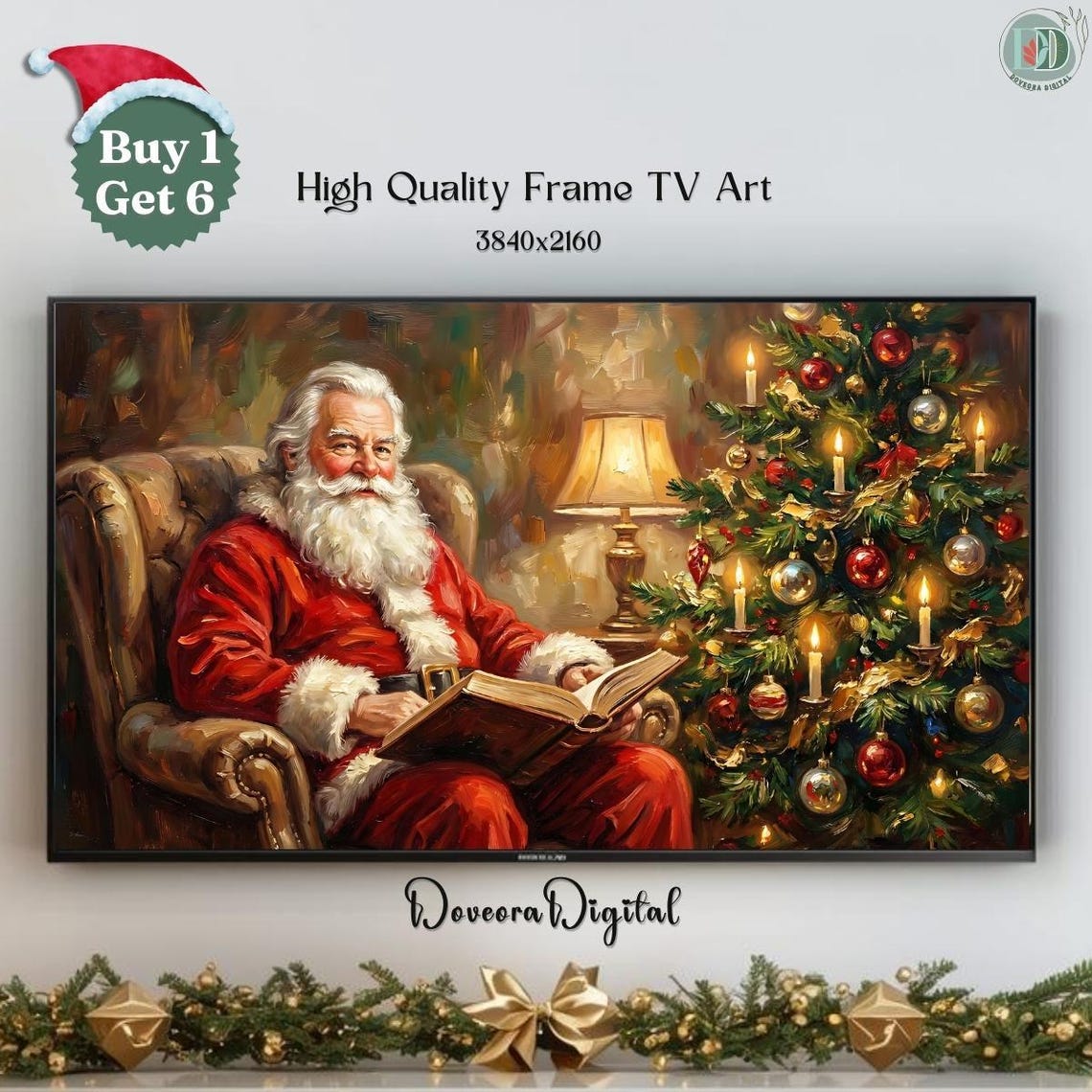Christmas Village Frame Tv Art Snowy Cabin Scene 4k