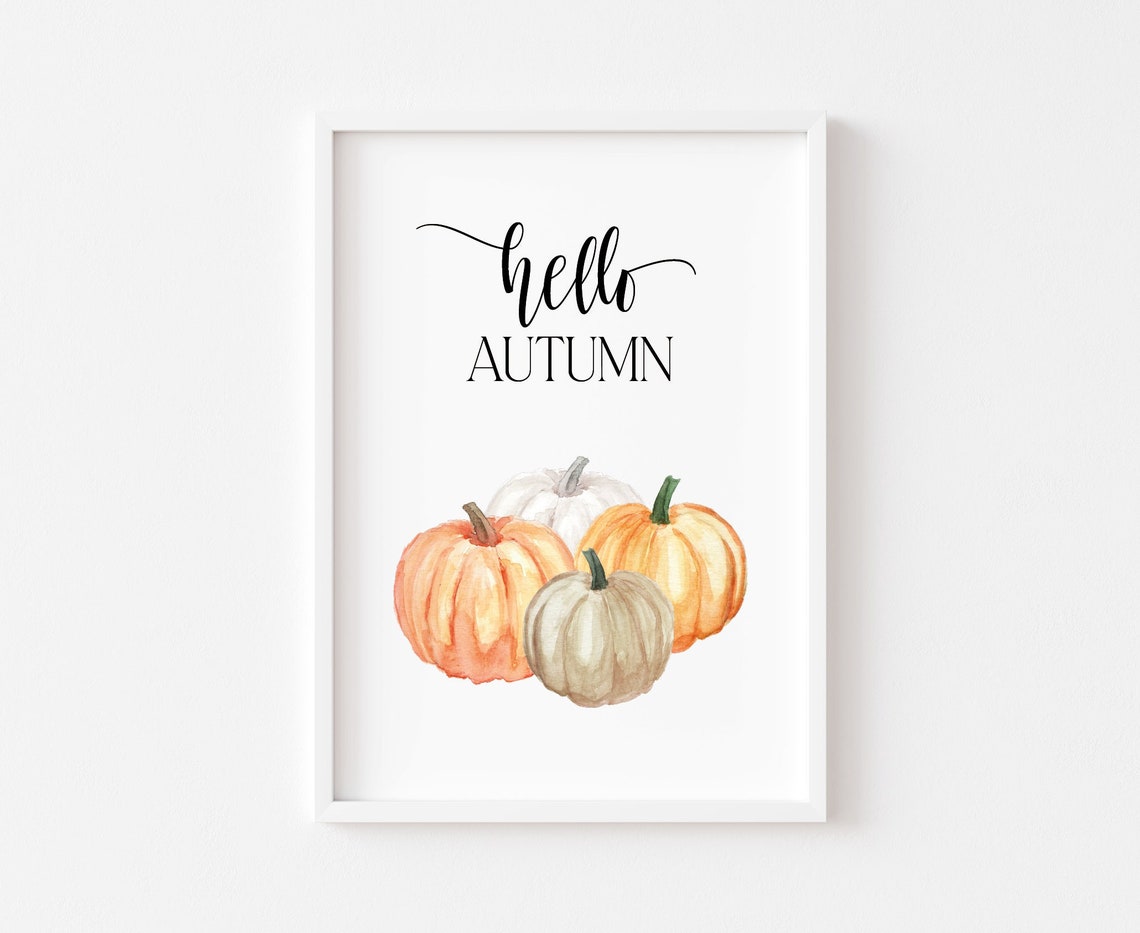 Autumn Decor Hello Wall Art Prints Halloween Pumpkin Fall Autumnal Seasonal Sign