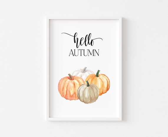 Autumn Decor Hello Wall Art Prints Halloween Pumpkin Fall Autumnal Seasonal Sign