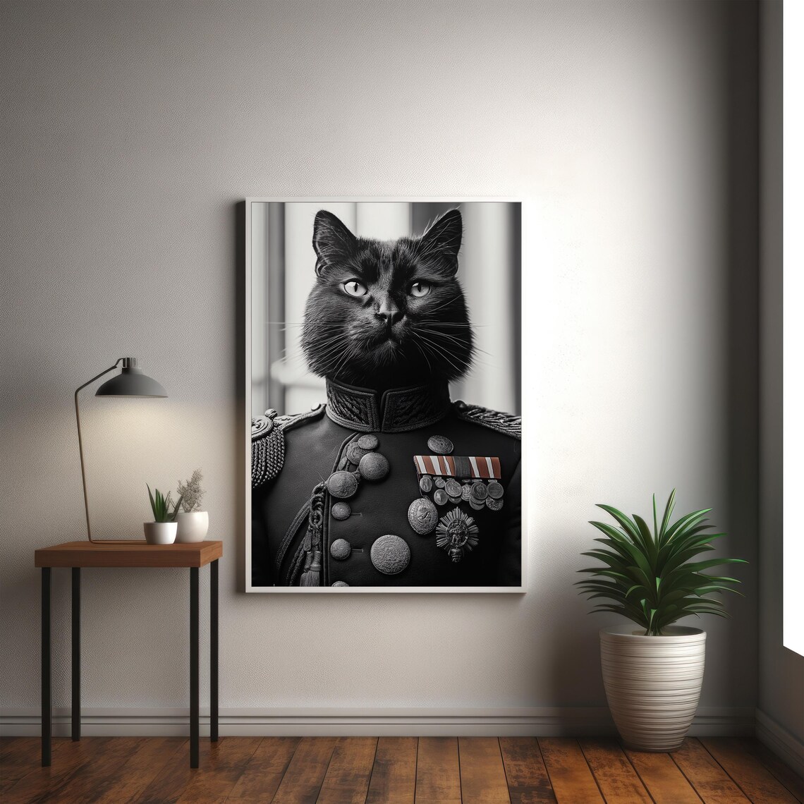 Black Cat General in Military Uniform With Medals Portrait Poster - Image 3