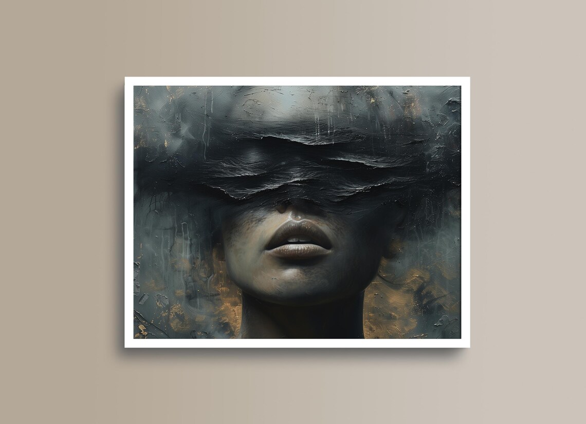 Dark Surreal Portrait of a Face Emerging From Black Waves Poster - Image 2