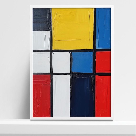 Mondrian Inspired Abstract Geometric Art Print In Primary Colors