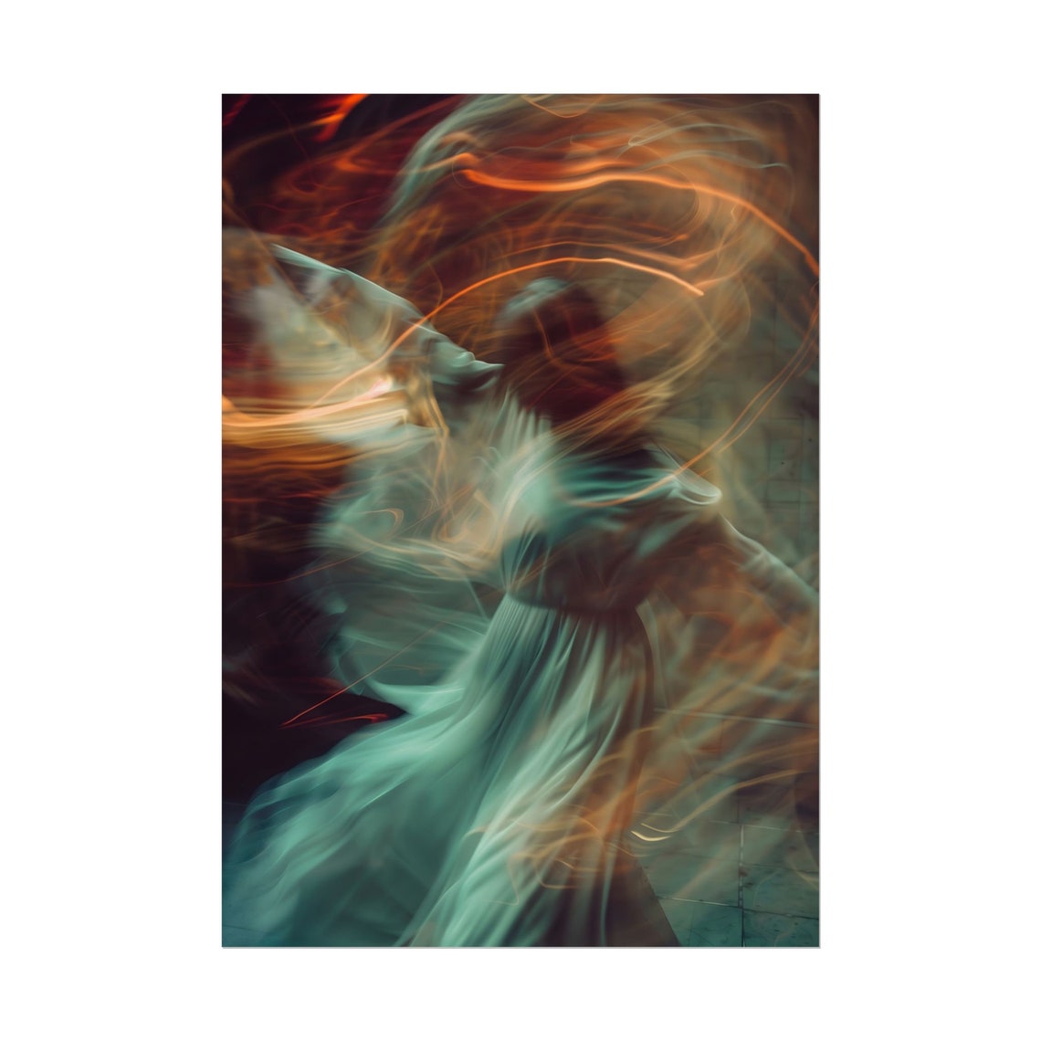 Ethereal Dancer in Flowing Gown With Light Trails Art Poster - Image 2