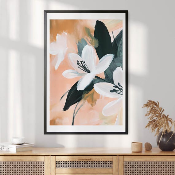Floral Blooms Shadow Art Print, Abstract Boho Flowers