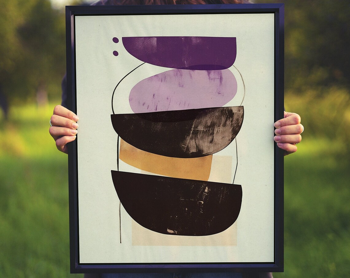 Stacked Half Circles Purple Brown Mid Century Abstract Poster