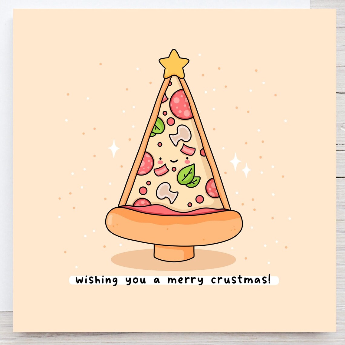 Wishing You a Merry Crustmas Pizza Tree Holiday Pun Card Poster