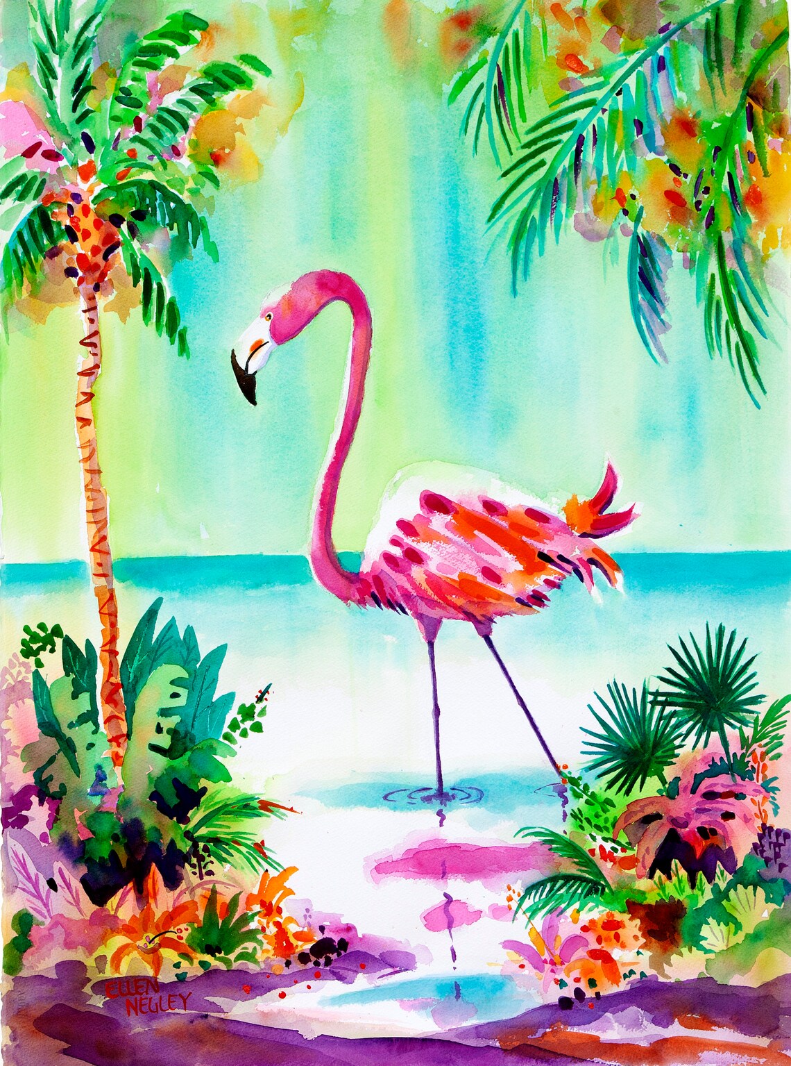 Flamingo Watercolor Art Print, Ellen Negley
