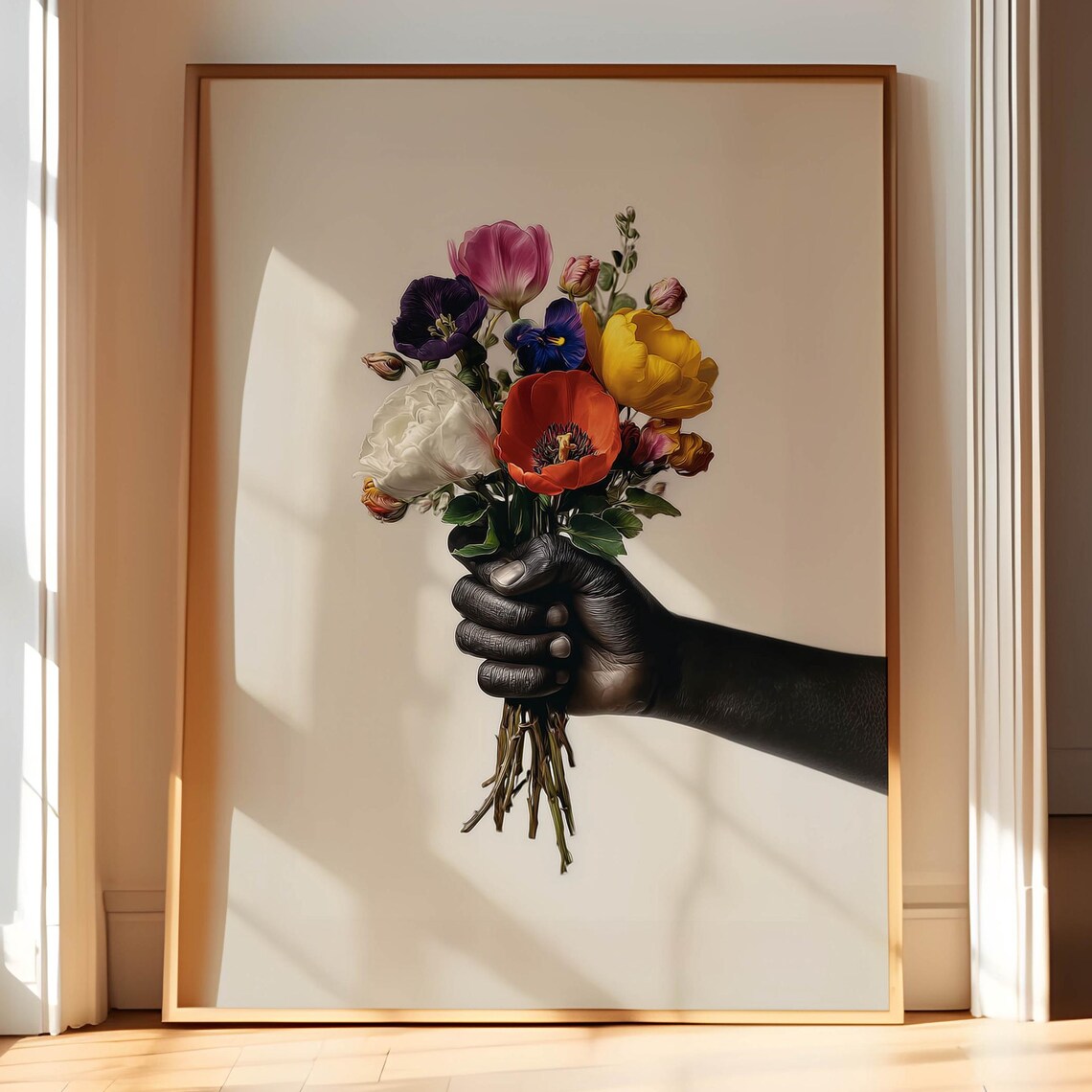 Black Art Prints African Woman With Flowers Bouquet