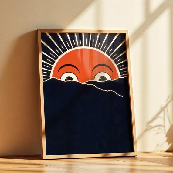 Vintage Sun Poster Retro Art Minimalist Sunrise Wall Decor Bold Graphic Sun Illustration Mid Century Modern