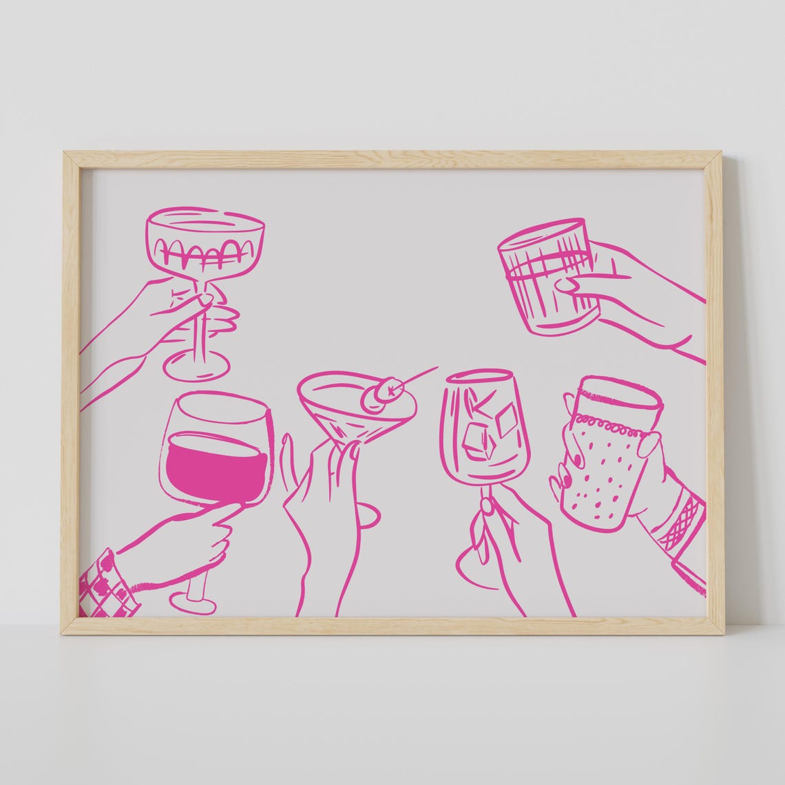 Pink Cocktail Cheers Hand Drawn Line Art Trendy Fun Bar Poster - Image 2