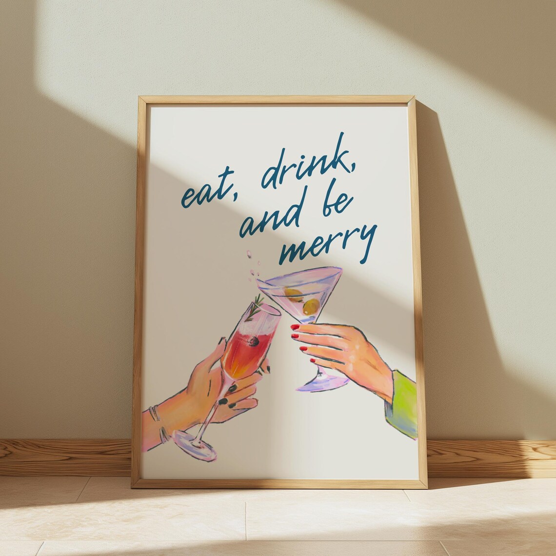 Eat Drink and Be Merry Navy Script Toast Cocktail Cheers Celebration Poster - Image 3
