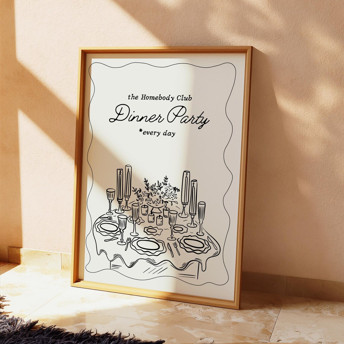 The Homebody Club Dinner Party Black Hand Drawn Kitchen Wall Print - Image 2
