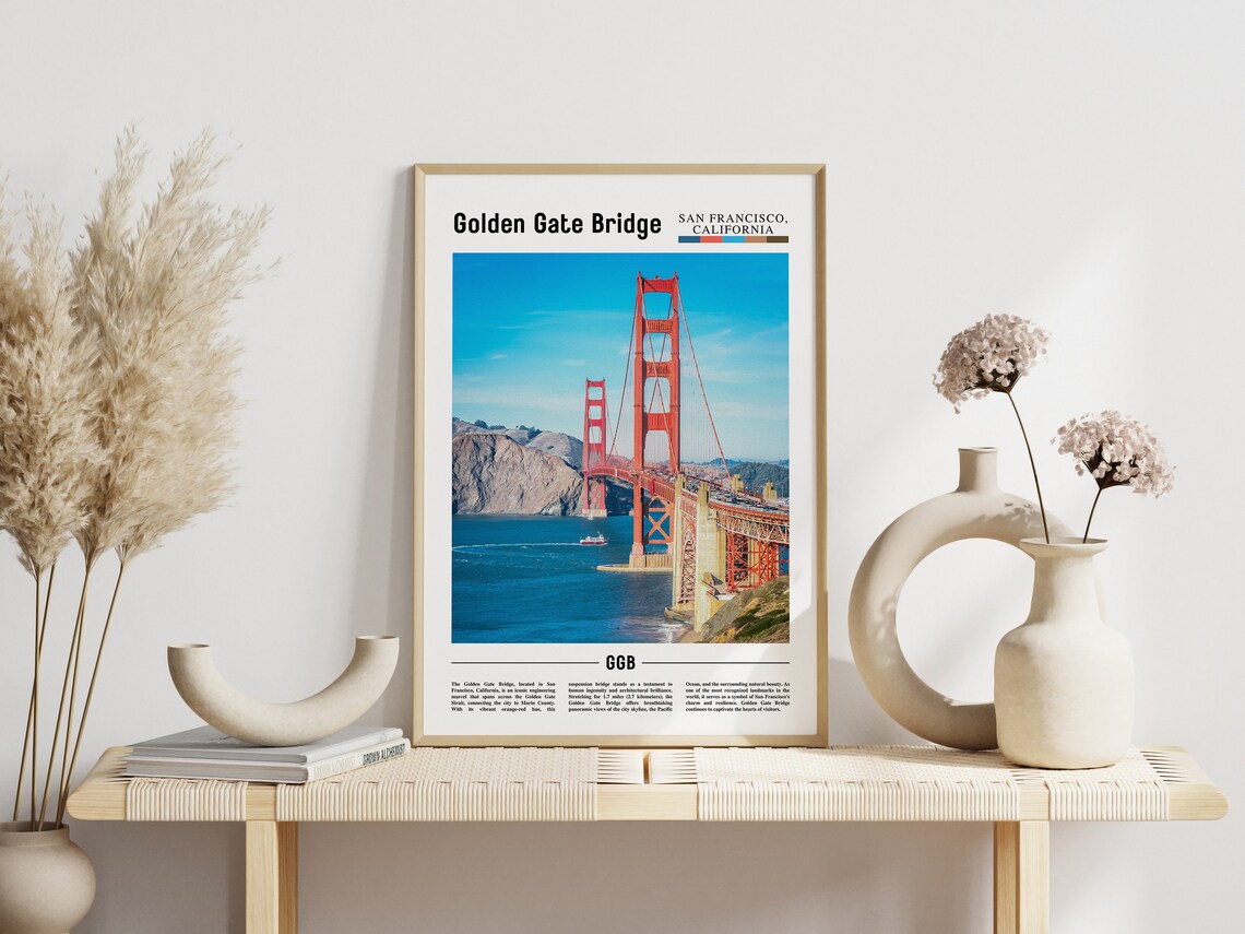 Golden Gate Bridge, Minimal Travel Art Print - Image 6