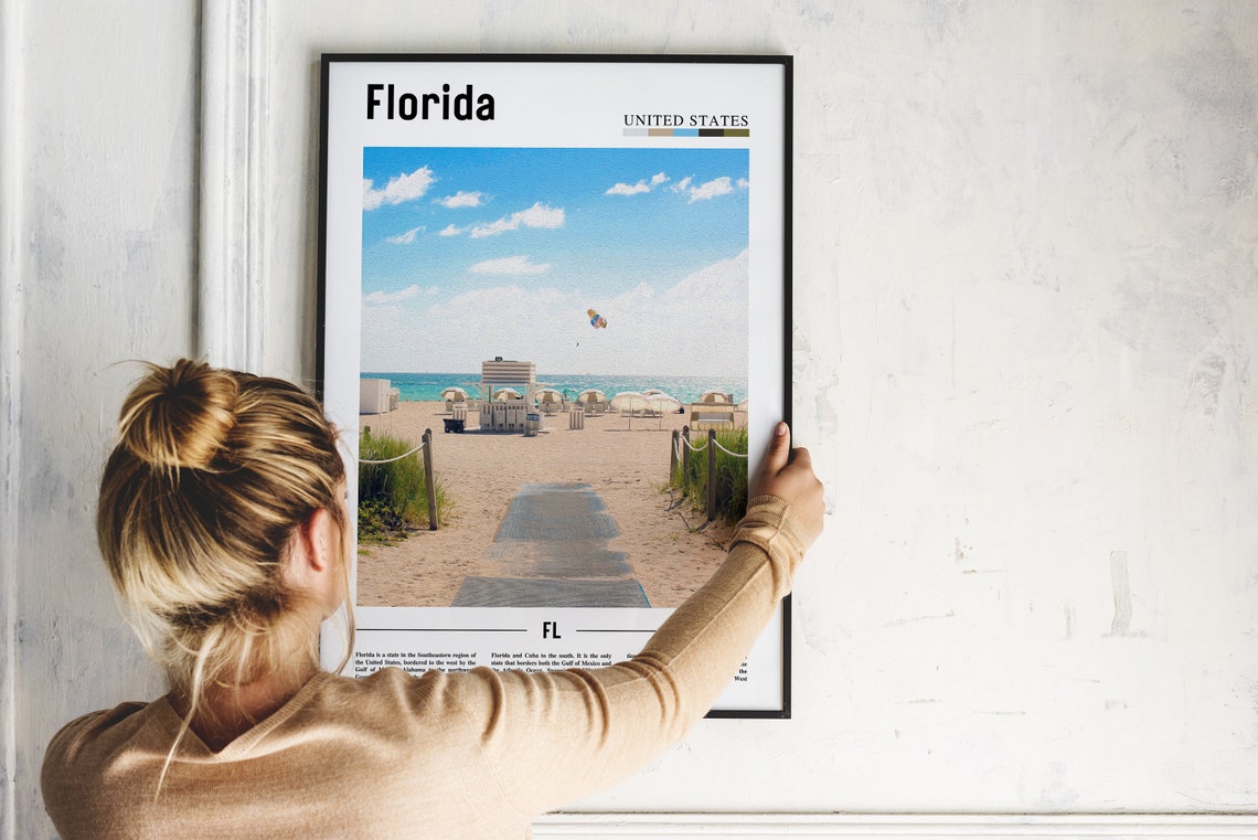 Florida Poster Florida Print Florida Wall Art Minimal Travel Print Minimal City Poster Travel Destination Oil Painting Poster - Image 4