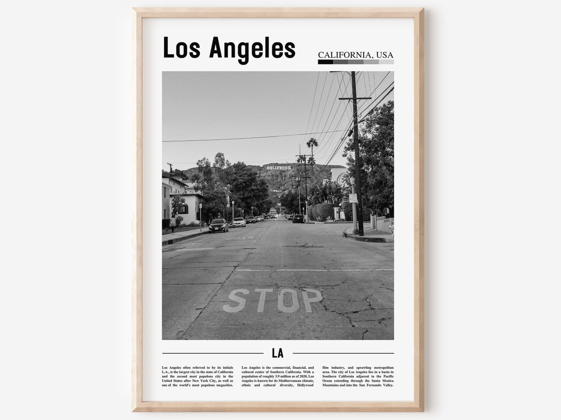 Los Angeles Poster Black And White Los Angeles Print Black And White Los Angeles Wall Art Minimal Travel Print Travel Poster
