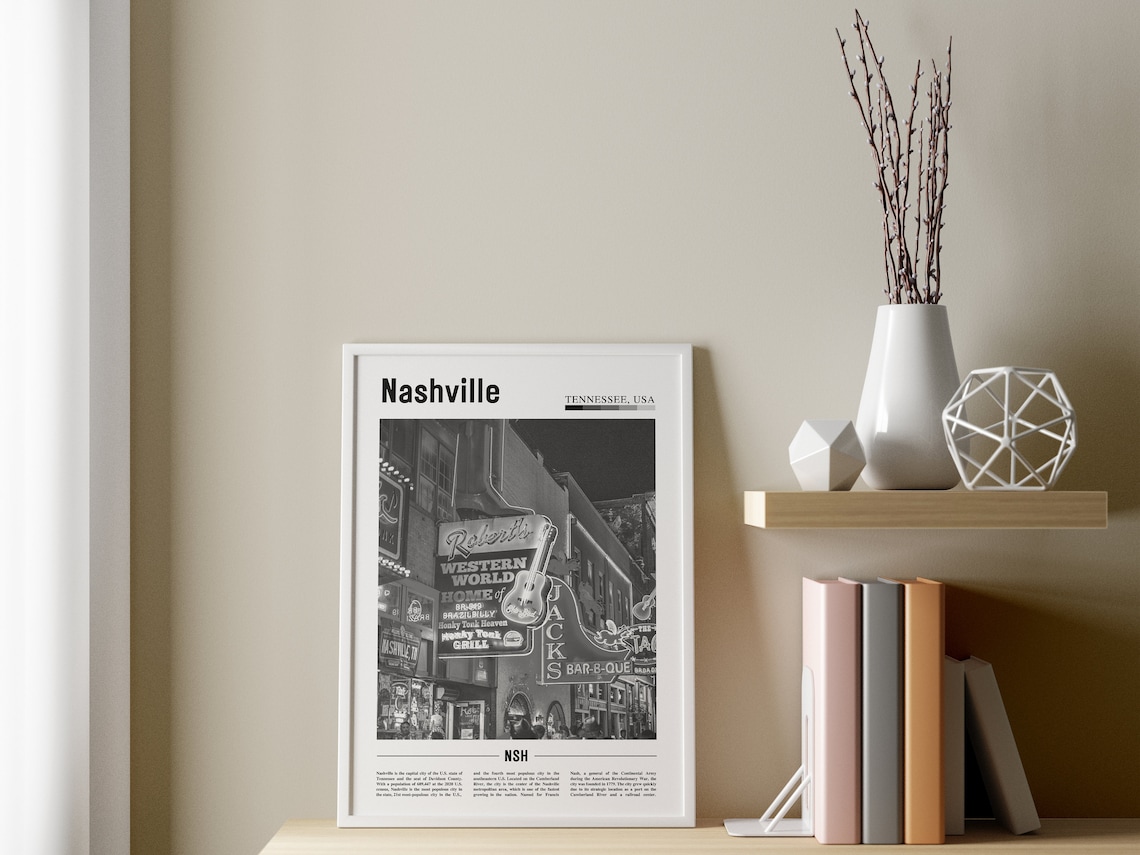 Nashville Poster Black And White Nashville Print Black And White Nashville Wall Art Minimal Travel Print Travel Poster - Image 3