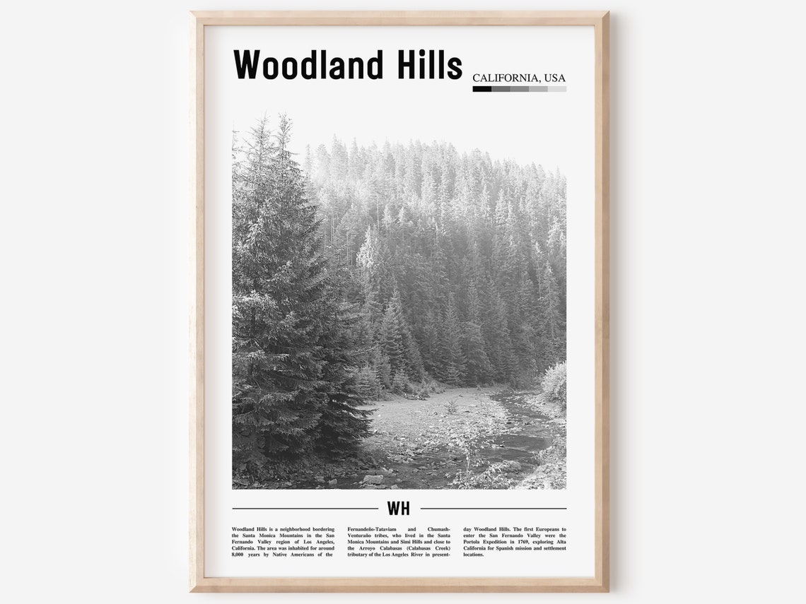 Woodland Hills Print Black And White Woodland Hills Poster Woodland Hills Wall Art Travel Poster City Artwork Travel Artwork City Print