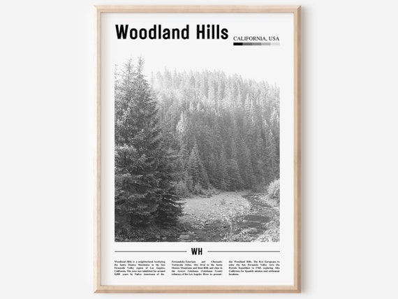 Woodland Hills Print Black And White Woodland Hills Poster Woodland Hills Wall Art Travel Poster City Artwork Travel Artwork City Print