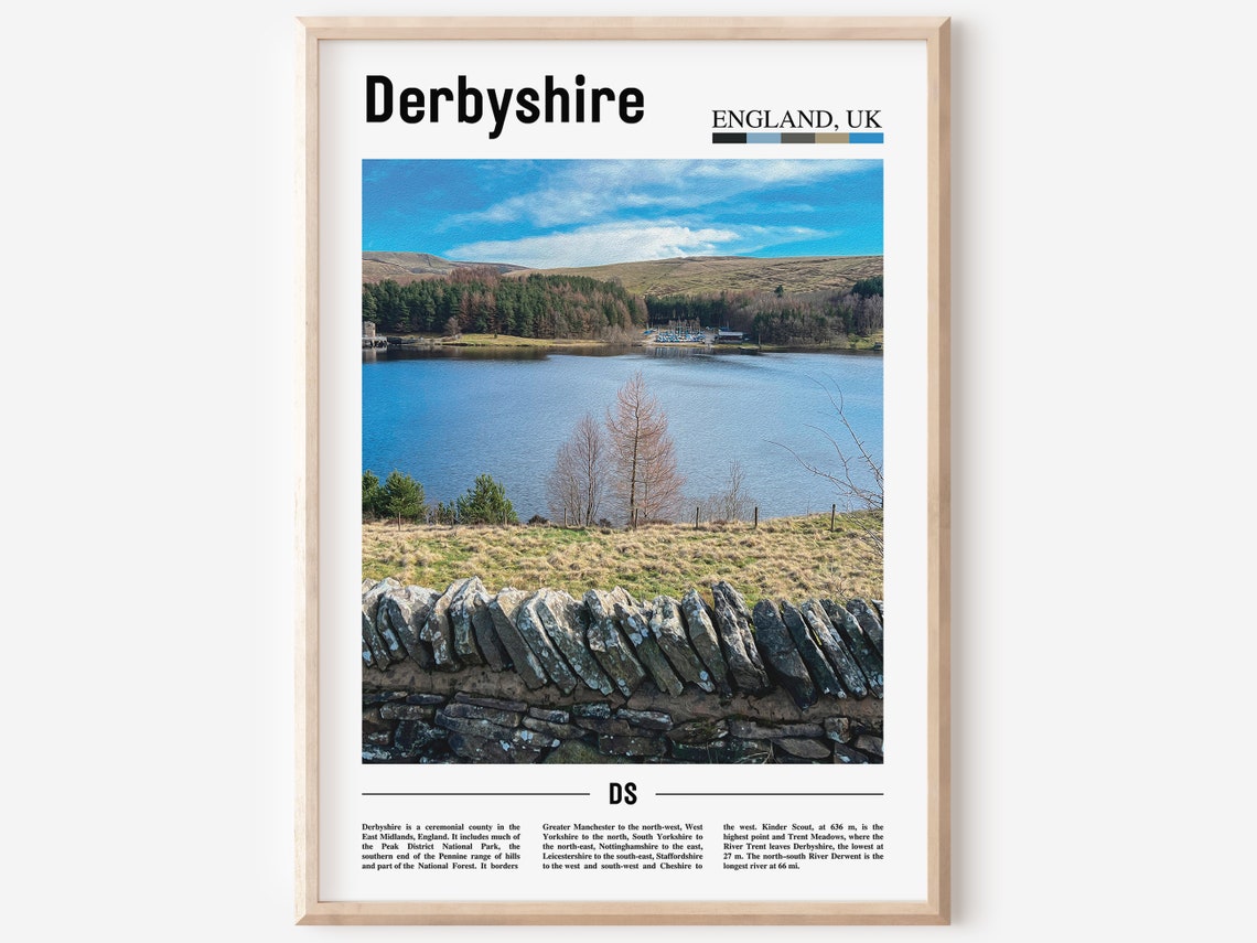 Derbyshire Print Derbyshire Poster Derbyshire Wall Art Oil Painting Poster Colorful City Print City Artwork Travel Artwork Travel Art
