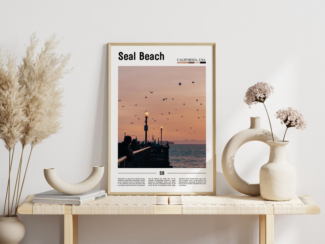 Seal Beach Print Seal Beach Poster Seal Beach Wall Art Minimal Travel Print Minimal City Poster Travel Destination Oil Painting Poster - Image 6