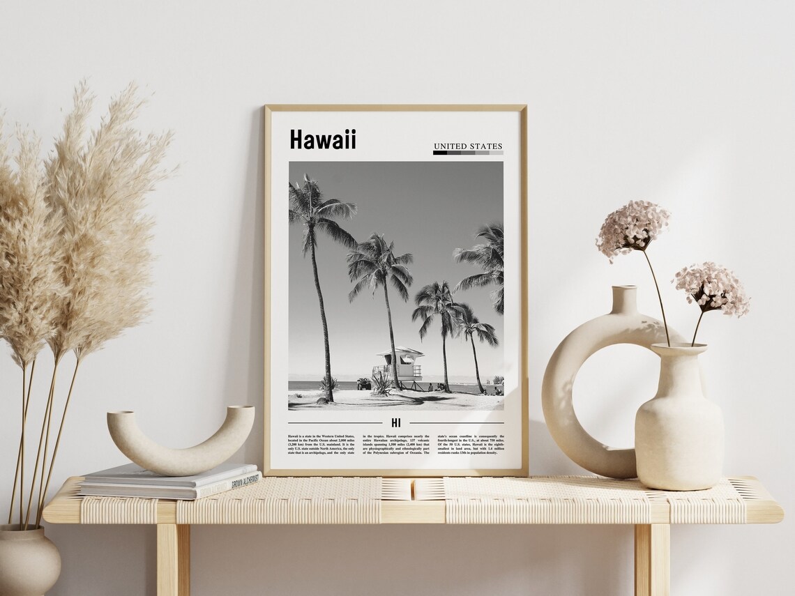 Hawaii Travel Poster, Minimal Black And White - Image 6
