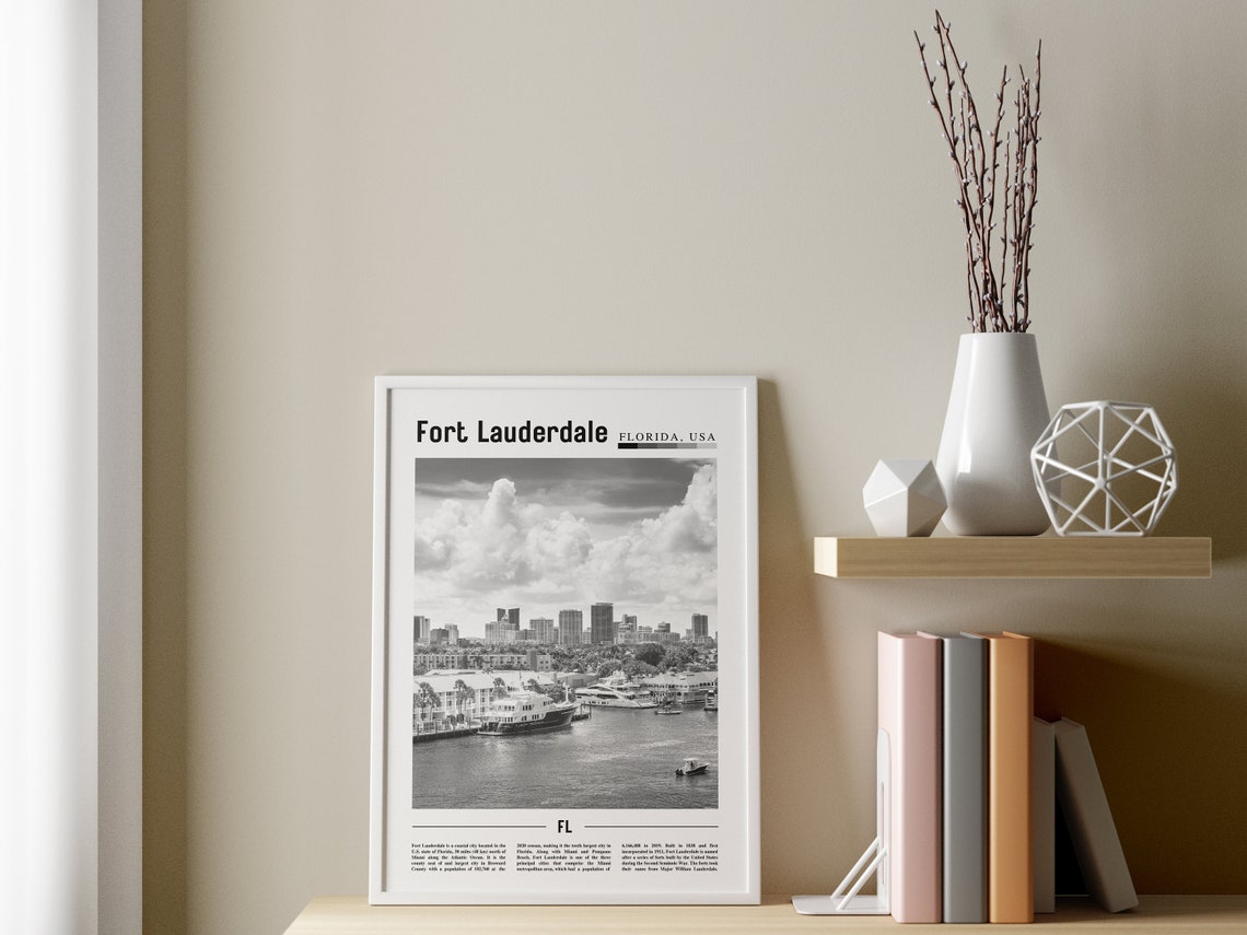 Fort Lauderdale Poster Black And White Fort Lauderdale Print Black And White Fort Lauderdale Wall Art Minimal Travel Print Travel Poster - Image 3