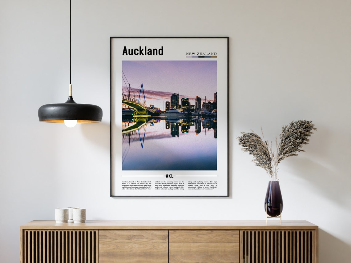 Auckland Poster Auckland Print Auckland Wall Art Minimal Travel Print Travel Destination Oil Painting Poster - Image 4