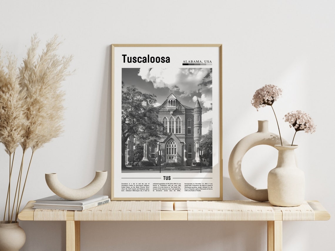 Tuscaloosa Poster Black And White Tuscaloosa Print Black And White Tuscaloosa Wall Art Minimal Travel Print Travel Poster - Image 6
