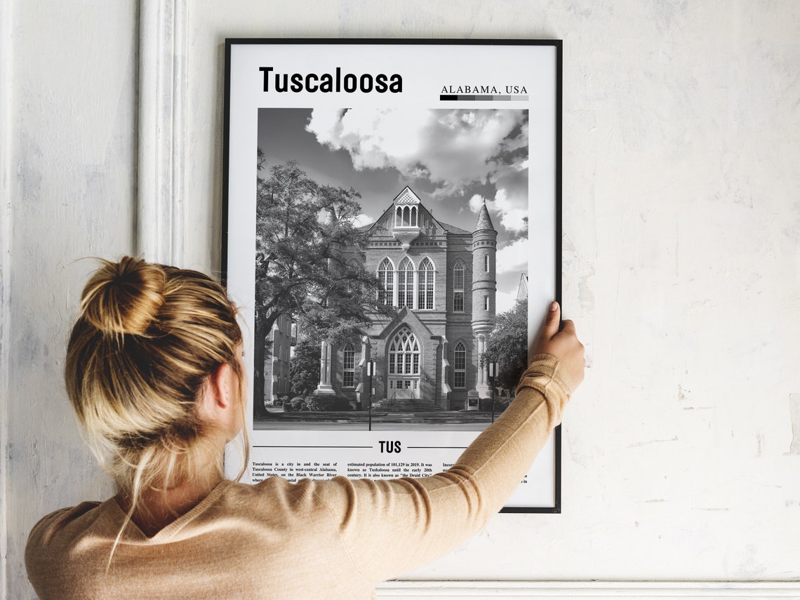 Tuscaloosa Poster Black And White Tuscaloosa Print Black And White Tuscaloosa Wall Art Minimal Travel Print Travel Poster - Image 5