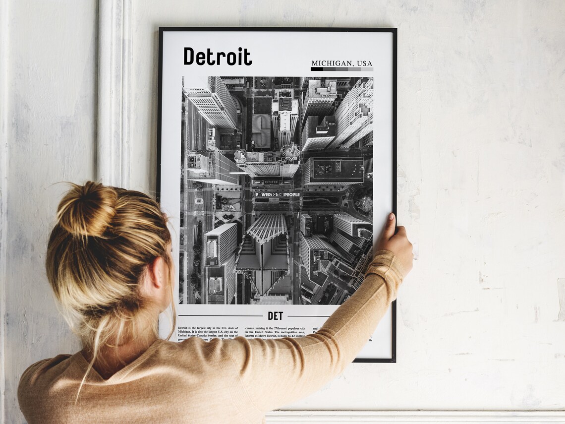 Detroit Black And White Minimal Travel Poster - Image 5