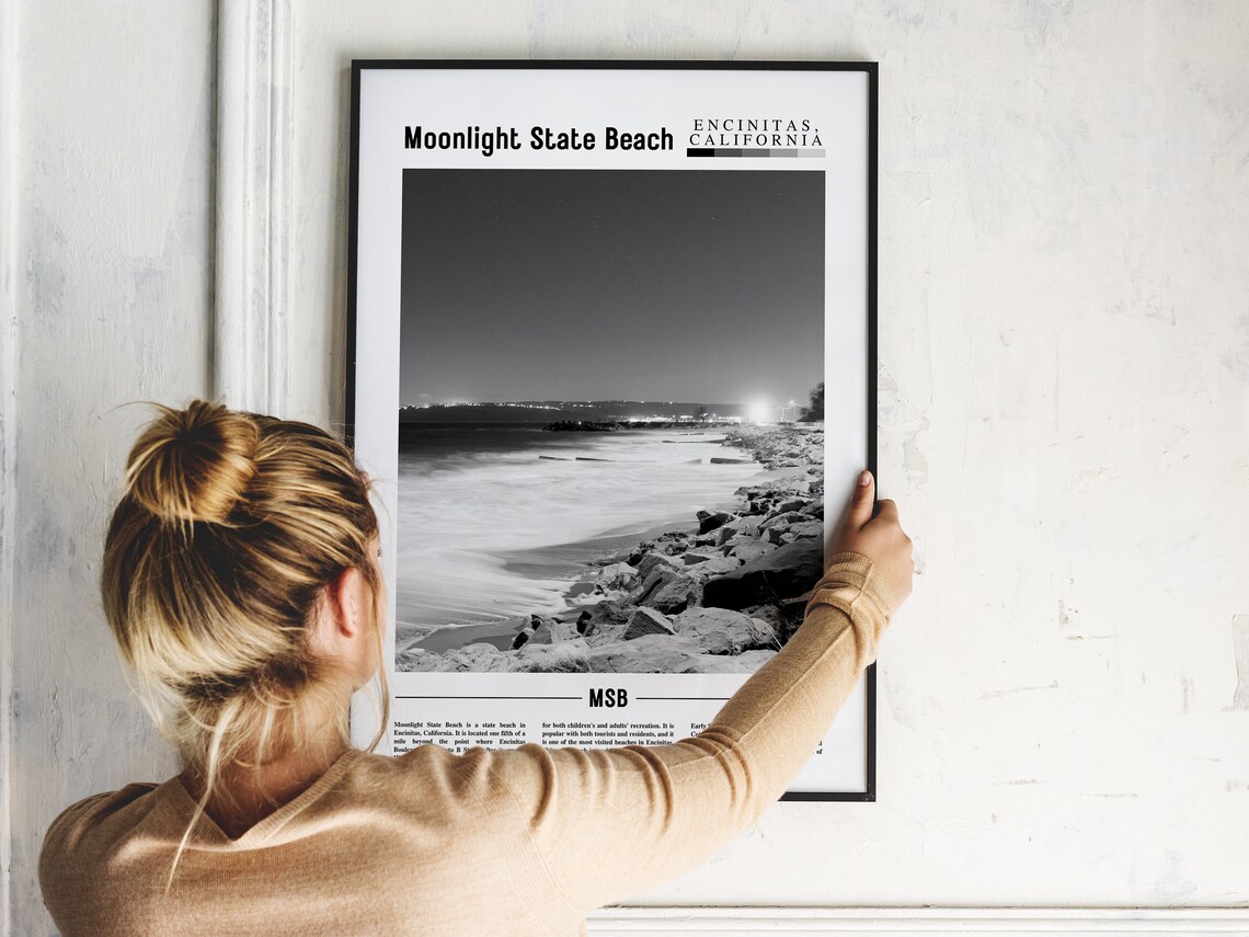 Moonlight State Beach Travel Poster, Black And White - Image 5