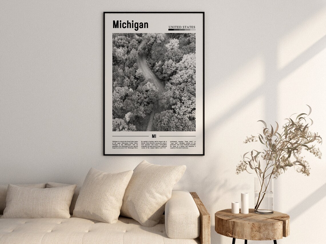 Michigan Black And White Minimal Travel Poster - Image 2